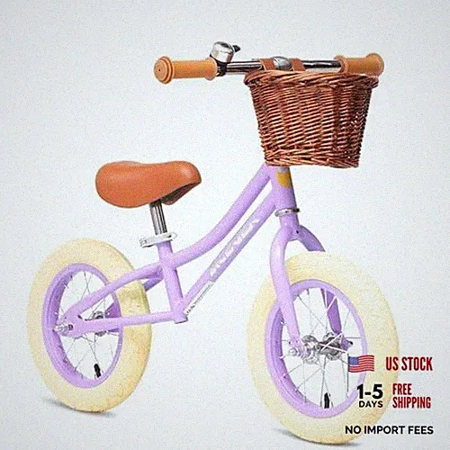12" Kids Balance Bike with Basket, Toddler Bicycle for Early Strider-Purple
