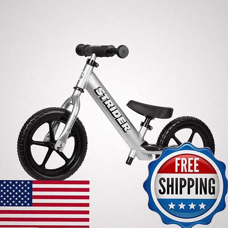 Strider 12 Pro Bike Silver - No Pedal Balance Bicycle For Kids 1 To 4 Years