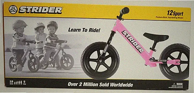 Strider Pink Bike 12 Sport 18 MTHS to 5 YRS Adjustable for Growing Child ST-S4PK